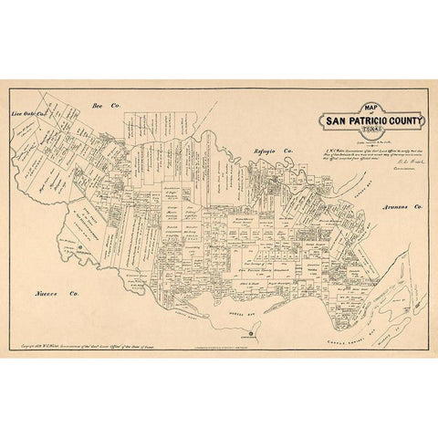 San Patricio County Texas - Walsh 1879 Gold Ornate Wood Framed Art Print with Double Matting by Walsh