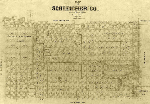 Schleicher County Texas -1887 Black Ornate Wood Framed Art Print with Double Matting by Unknown
