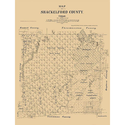 Shackelford County Texas - Walsh 1879 White Modern Wood Framed Art Print by Walsh