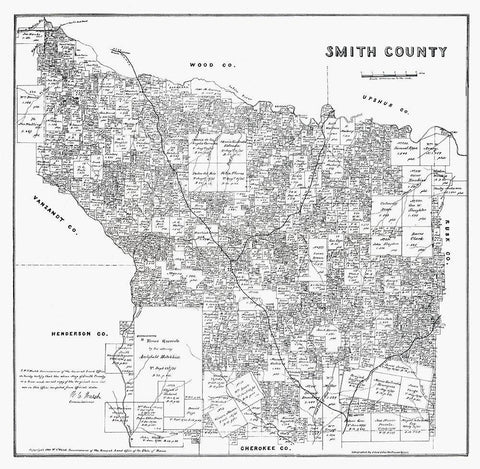 Smith County Texas - Walsh 1880 Black Ornate Wood Framed Art Print with Double Matting by Walsh