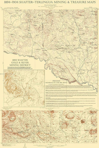 Shafter Terlingua Texas Mining Treasures Quad Black Ornate Wood Framed Art Print with Double Matting by USGS