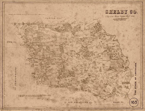 Shelby County Texas - Walsh 1880 Black Ornate Wood Framed Art Print with Double Matting by Walsh