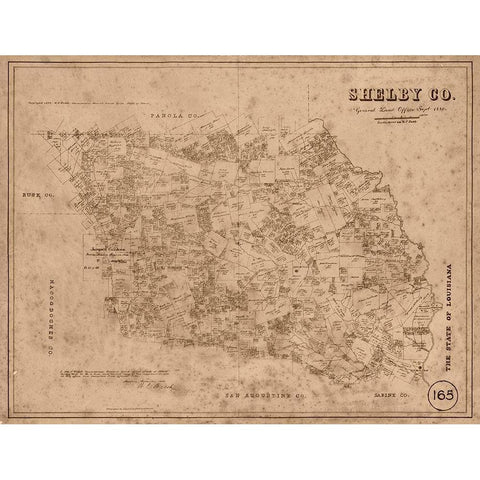 Shelby County Texas - Walsh 1880 Gold Ornate Wood Framed Art Print with Double Matting by Walsh