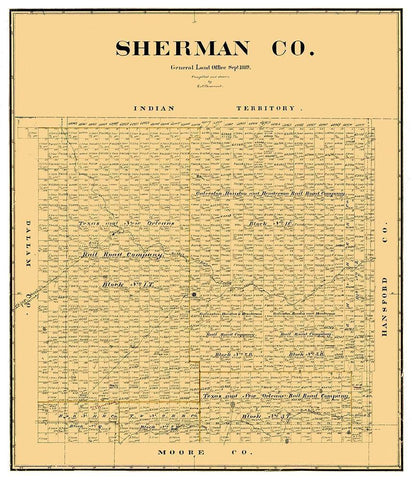 Sherman County Texas - Beaumont 1889 Black Ornate Wood Framed Art Print with Double Matting by Beaumont