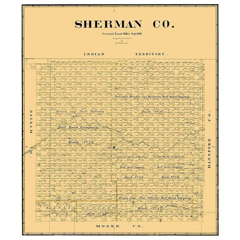 Sherman County Texas - Beaumont 1889 Black Modern Wood Framed Art Print with Double Matting by Beaumont