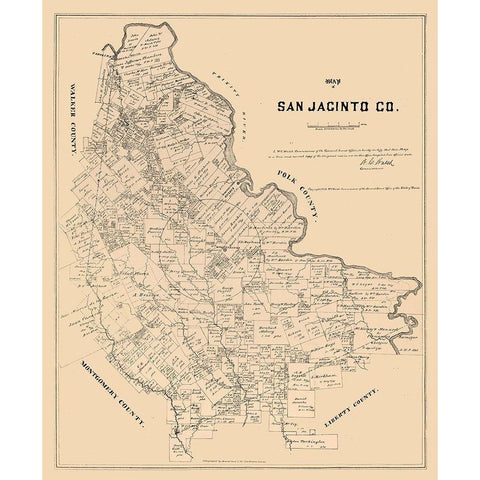 San Jacinto County Texas - Walsh 1879 White Modern Wood Framed Art Print by Walsh