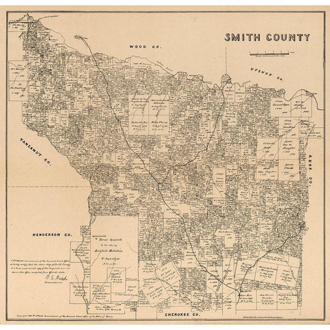 Smith County Texas - Wildort 1905 Gold Ornate Wood Framed Art Print with Double Matting by Wildort