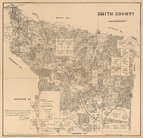 Smith County Texas - Wildort 1905 Black Ornate Wood Framed Art Print with Double Matting by Wildort