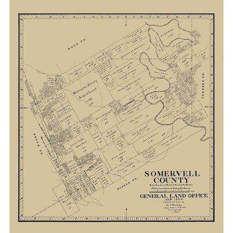 Somervell County Texas - Theilepape 1884 Black Modern Wood Framed Art Print with Double Matting by Thielepape