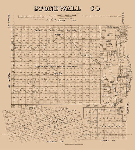 Stonewall County Texas - Walsh 1880 Black Ornate Wood Framed Art Print with Double Matting by Walsh