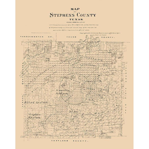 Stephens County Texas - Walsh 1879 White Modern Wood Framed Art Print by Walsh