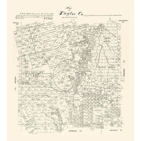 Taylor County Texas - Walsh 1879 White Modern Wood Framed Art Print by Walsh