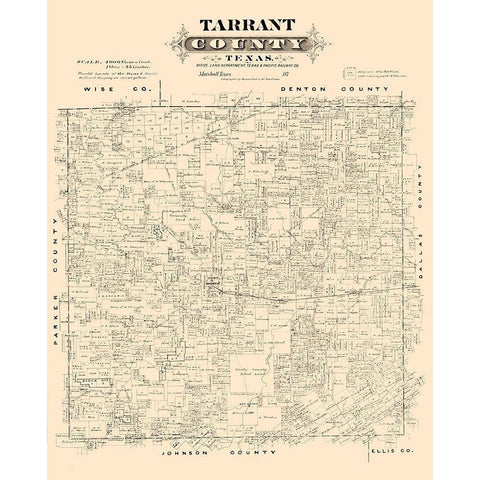 Tarrant County Texas - Gast 1870 Gold Ornate Wood Framed Art Print with Double Matting by Gast