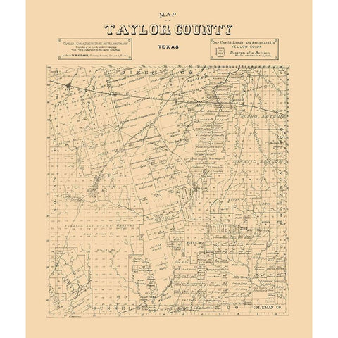 Taylor County Texas - Abrams 1890 White Modern Wood Framed Art Print by Abrams