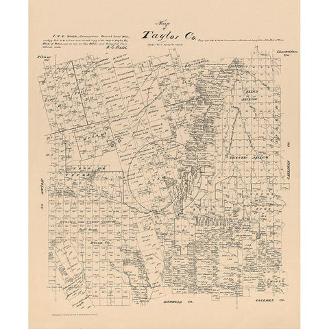Taylor County Texas - Walsh 1879 White Modern Wood Framed Art Print by Walsh