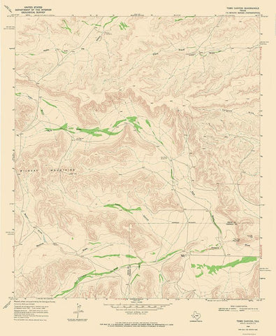 Toms Canyon Texas Quad - USGS 1968 Black Ornate Wood Framed Art Print with Double Matting by USGS