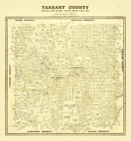 Tarrant County Texas - Lucas 1873 Black Ornate Wood Framed Art Print with Double Matting by Lucas