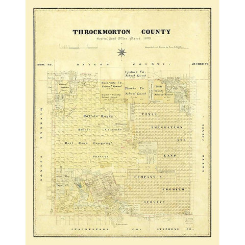 Throckmorton County Texas - Matthews 1880 Gold Ornate Wood Framed Art Print with Double Matting by Matthews