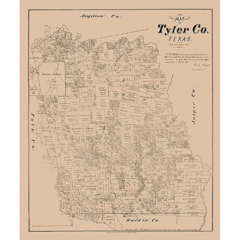 Tyler County Texas - Walsh 1879 White Modern Wood Framed Art Print by Walsh