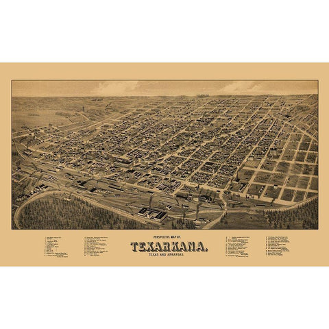 Texarkana Texas - Wellge 1888 Gold Ornate Wood Framed Art Print with Double Matting by Wellge