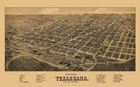 Texarkana Texas - Wellge 1888 Black Ornate Wood Framed Art Print with Double Matting by Wellge