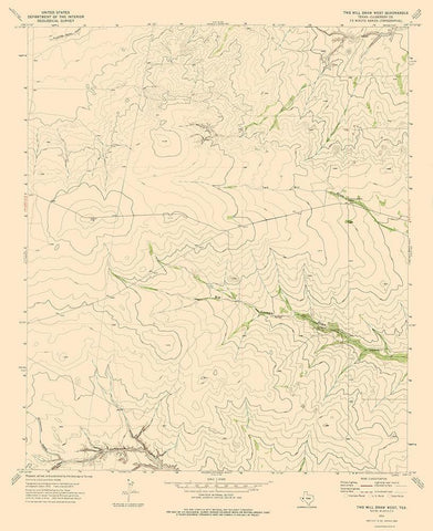 Two Mill Draw West Texas Quad - USGS 1973 Black Ornate Wood Framed Art Print with Double Matting by USGS