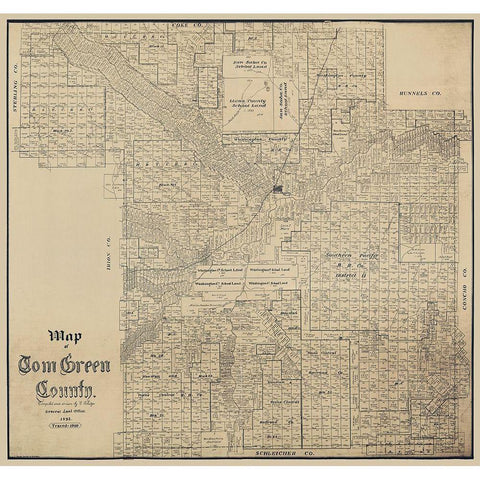 Tom Green County Texas - Schutze 1892 Black Modern Wood Framed Art Print with Double Matting by Schutze
