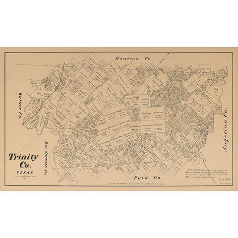 Trinity County Texas - Walsh 1879 White Modern Wood Framed Art Print by Walsh
