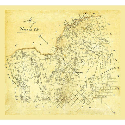 Travis County Texas Gold Ornate Wood Framed Art Print with Double Matting by Unknown