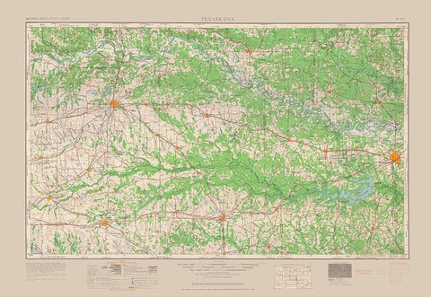 Texarkana Texas Quad - USGS 1954 Black Ornate Wood Framed Art Print with Double Matting by USGS