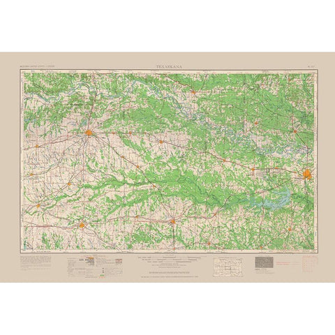 Texarkana Texas Quad - USGS 1954 Black Modern Wood Framed Art Print with Double Matting by USGS