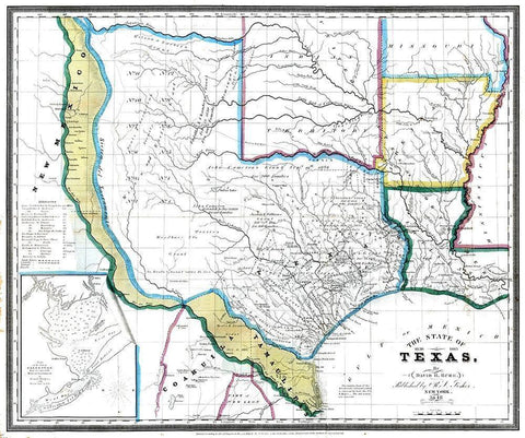 Texas - David Burr 1845 Black Ornate Wood Framed Art Print with Double Matting by David Burr
