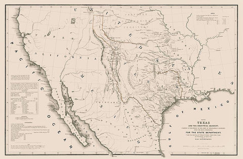 Texas - Adjacent Countries - Emory 1844 Black Ornate Wood Framed Art Print with Double Matting by Emory