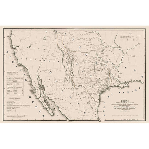 Texas - Adjacent Countries - Emory 1844 Black Modern Wood Framed Art Print with Double Matting by Emory
