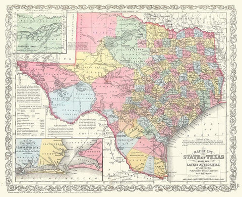 State of Texas - Young 1850 Black Ornate Wood Framed Art Print with Double Matting by Young