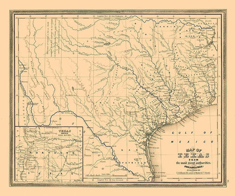 Texas - Williams 1845 Black Ornate Wood Framed Art Print with Double Matting by Williams