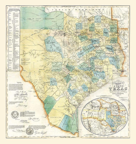 Texas - Creuzbaur 1854 Black Ornate Wood Framed Art Print with Double Matting by Creuzbaur