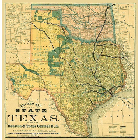 Texas Revised - Rand McNally 1876 Black Modern Wood Framed Art Print with Double Matting by Rand McNally