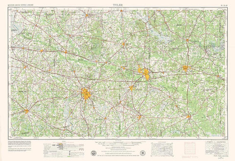 Tyler Texas Quad - USGS 1956 White Modern Wood Framed Art Print with Double Matting by USGS