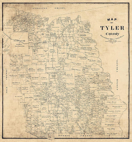 Tyler County Texas - Rowe 1897 White Modern Wood Framed Art Print with Double Matting by Rowe