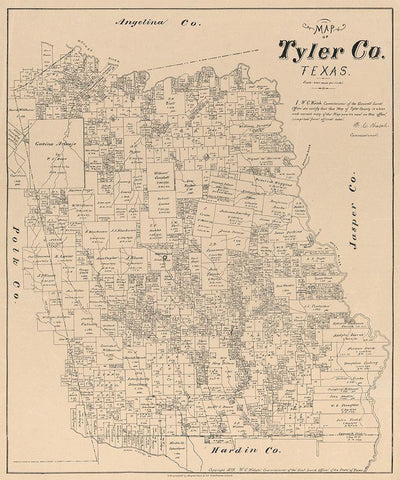 Tyler County Texas - Walsh 1879 White Modern Wood Framed Art Print with Double Matting by Walsh
