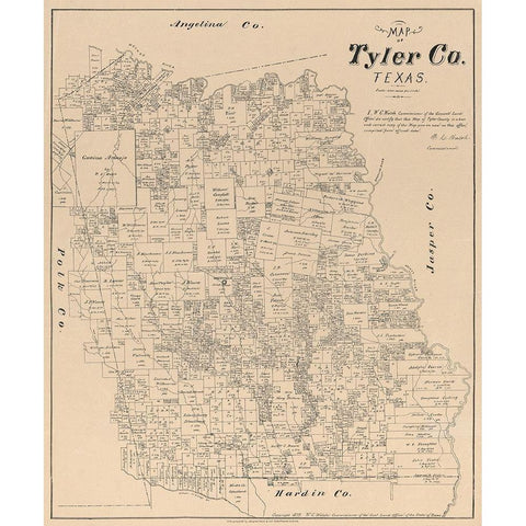 Tyler County Texas - Walsh 1879 White Modern Wood Framed Art Print by Walsh