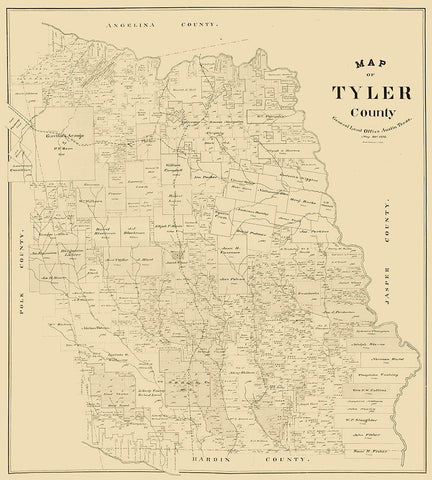 Tyler County Texas -1898 Black Ornate Wood Framed Art Print with Double Matting by Unknown