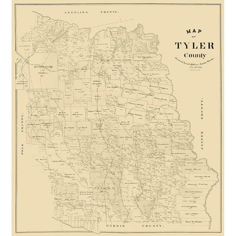 Tyler County Texas -1898 Black Modern Wood Framed Art Print with Double Matting by Unknown