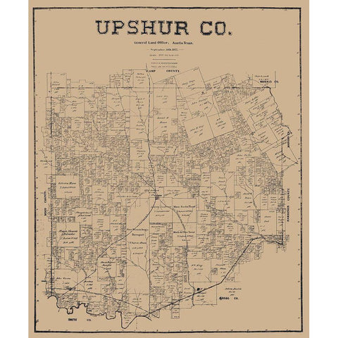 Upshur County Texas - Pressler 1897 Gold Ornate Wood Framed Art Print with Double Matting by Pressler