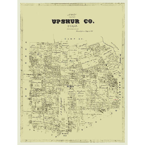 Upshur County Texas -1873 Gold Ornate Wood Framed Art Print with Double Matting by Unknown