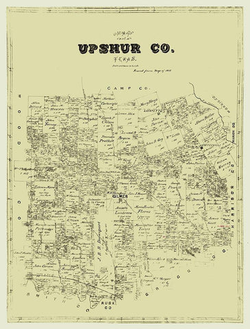 Upshur County Texas -1873 Black Ornate Wood Framed Art Print with Double Matting by Unknown