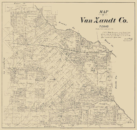 Van Zandt County Texas - Walsh 1884 White Modern Wood Framed Art Print with Double Matting by Walsh
