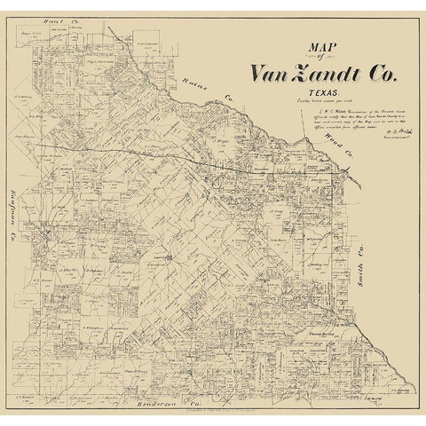 Van Zandt County Texas - Walsh 1884 Black Modern Wood Framed Art Print by Walsh
