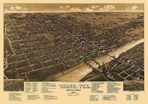 Waco Texas - Wellge 1886 Black Ornate Wood Framed Art Print with Double Matting by Wellge